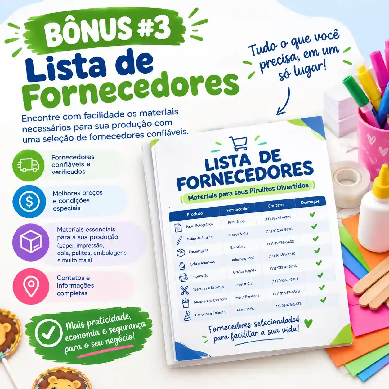 BÔNUS #3 — Lista de Fornecedores